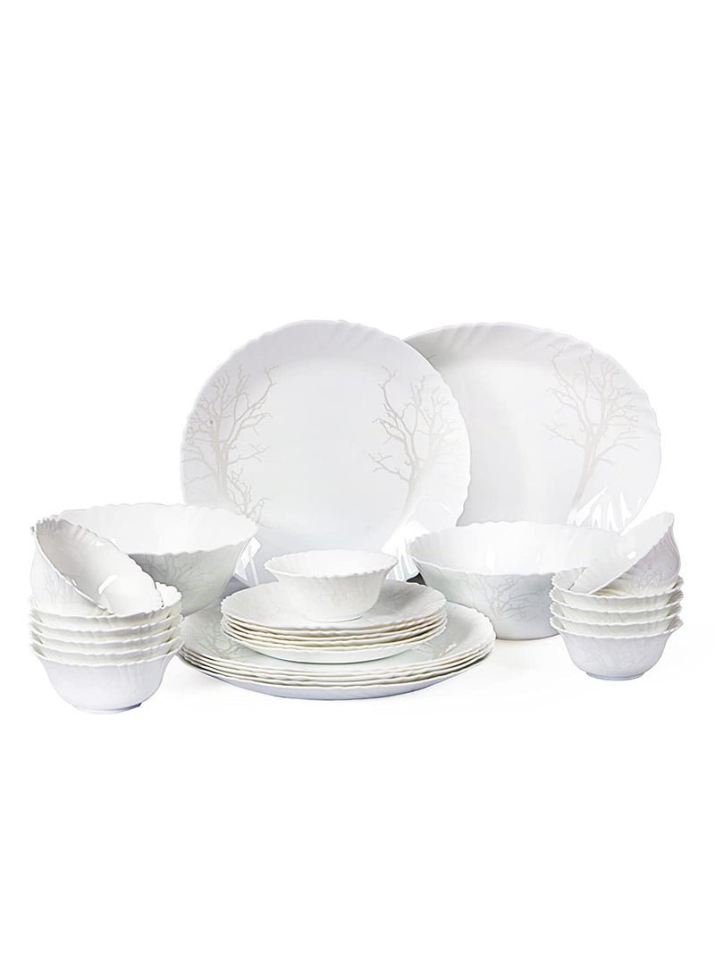 Cello Imperial Winter Frost Opalware Dinner Set, 11 inch Full Plate, 27 Pieces, White