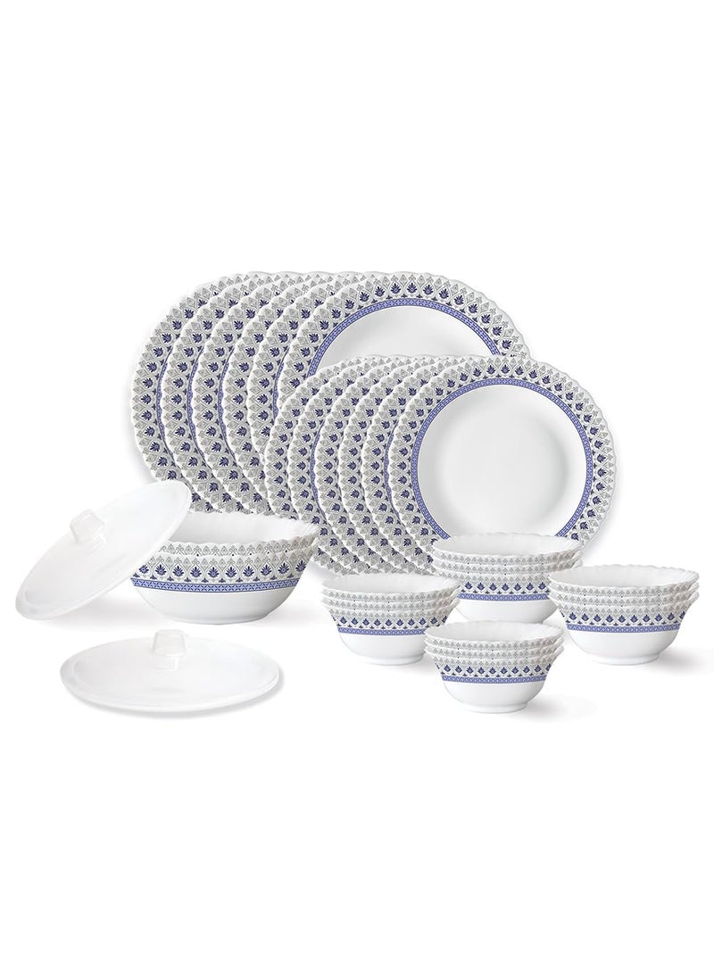 Larah by Borosil Ocean Fluted Series Opalware Dinner Set | 28 Pieces for Family of 6 | Microwave & Dishwasher Safe | Bone-Ash Free | Crockery Set for Dining & Gifting | Plates & Bowls | White