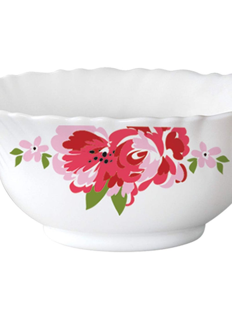 Larah by Borosil Rose Red Silk Series Opalware Dinner Set | 35 Pieces for Family of 6 | Microwave & Dishwasher Safe | Bone-Ash Free | Crockery Set for Dining & Gifting | Plates & Bowls | White