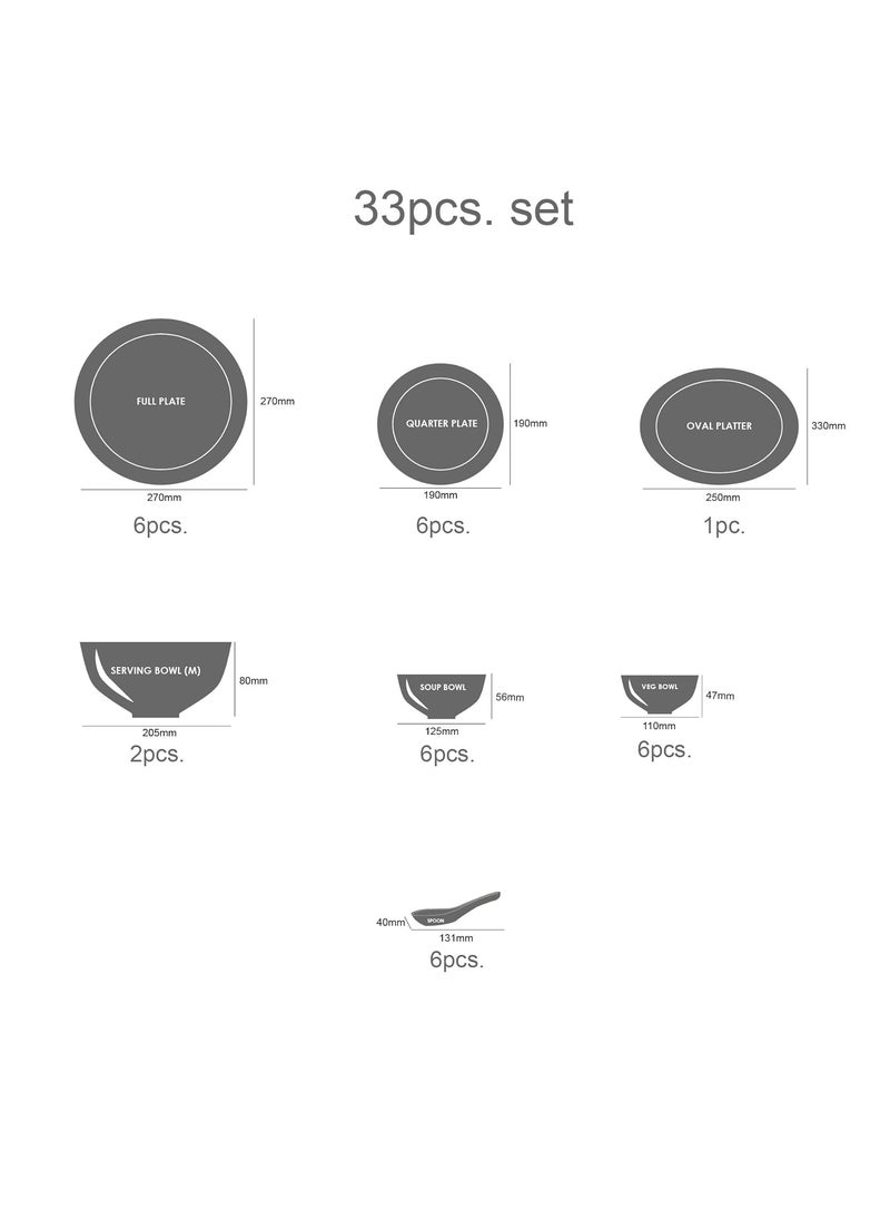 Cello Imperial Winter Frost Opalware Dinner Set, 11 inch Full Plate, 33 Units, White