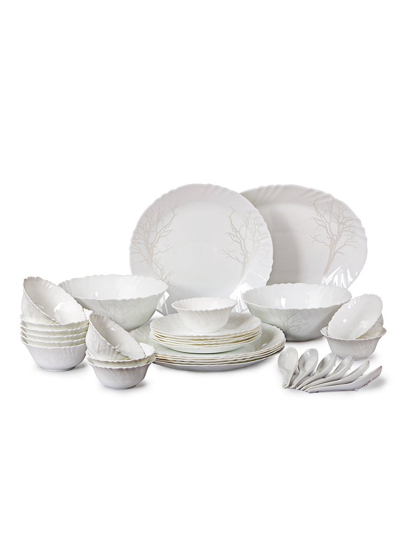 Cello Imperial Winter Frost Opalware Dinner Set, 11 inch Full Plate, 33 Units, White