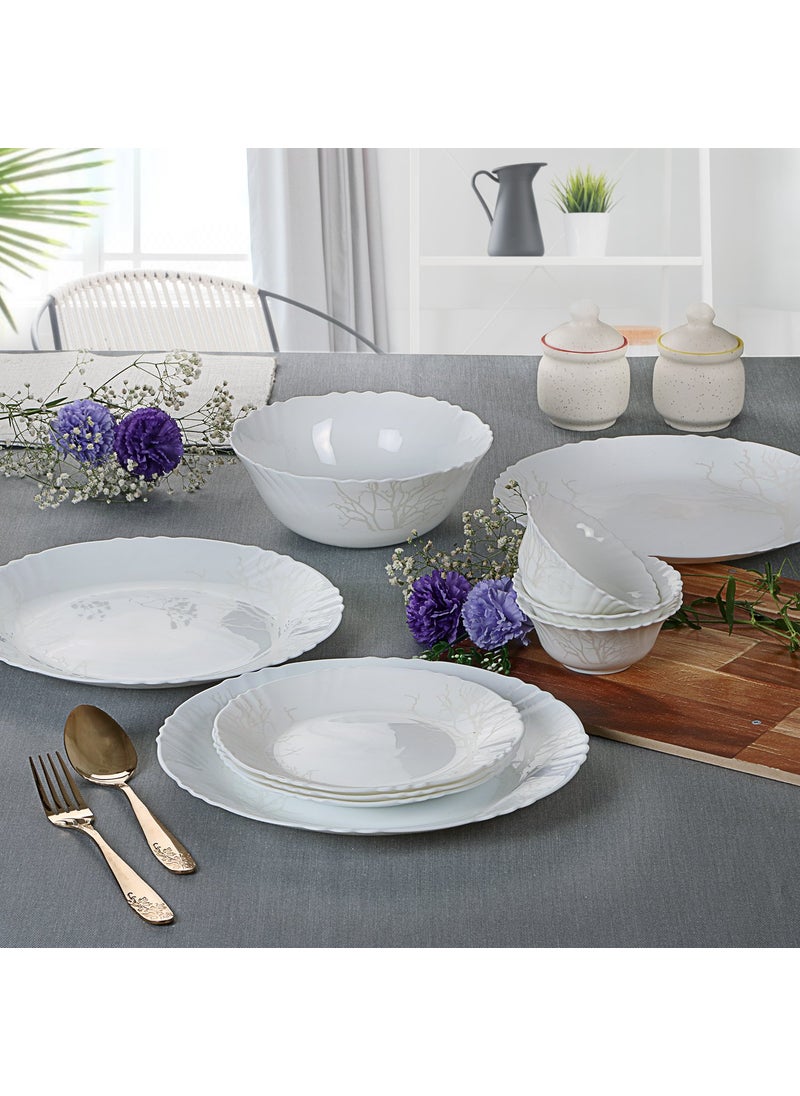Cello Imperial Winter Frost Opalware Dinner Set, 11 inch Full Plate, 33 Units, White