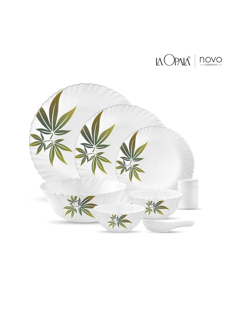 La Opala Trinity Green Opalware Dinner Set (White) -Set of 35 Pieces