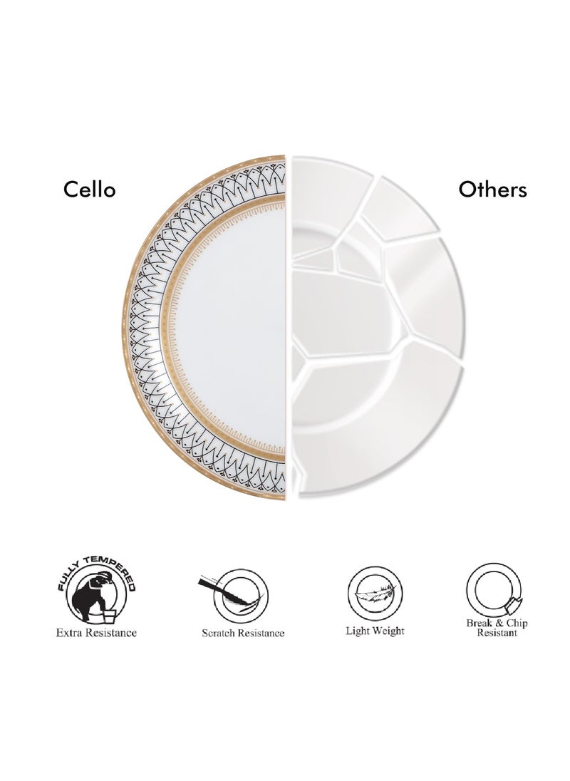 Cello Amitabh Bachchan Opalware Divine Series Elinor Dinner Set, 33 Units | Opal Glass Dinner Set for 6 | Crockery Set for Festive Ocassions, Parties | White Plate and Bowl Set