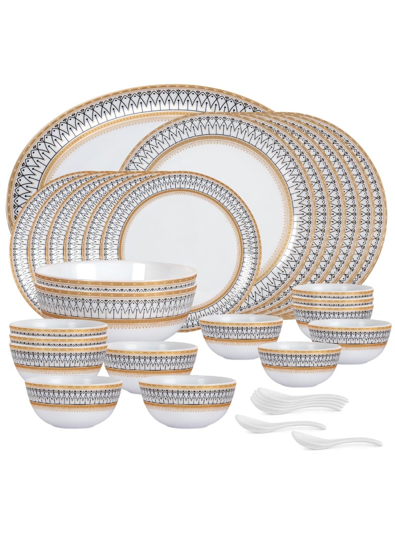 Cello Amitabh Bachchan Opalware Divine Series Elinor Dinner Set, 33 Units | Opal Glass Dinner Set for 6 | Crockery Set for Festive Ocassions, Parties | White Plate and Bowl Set