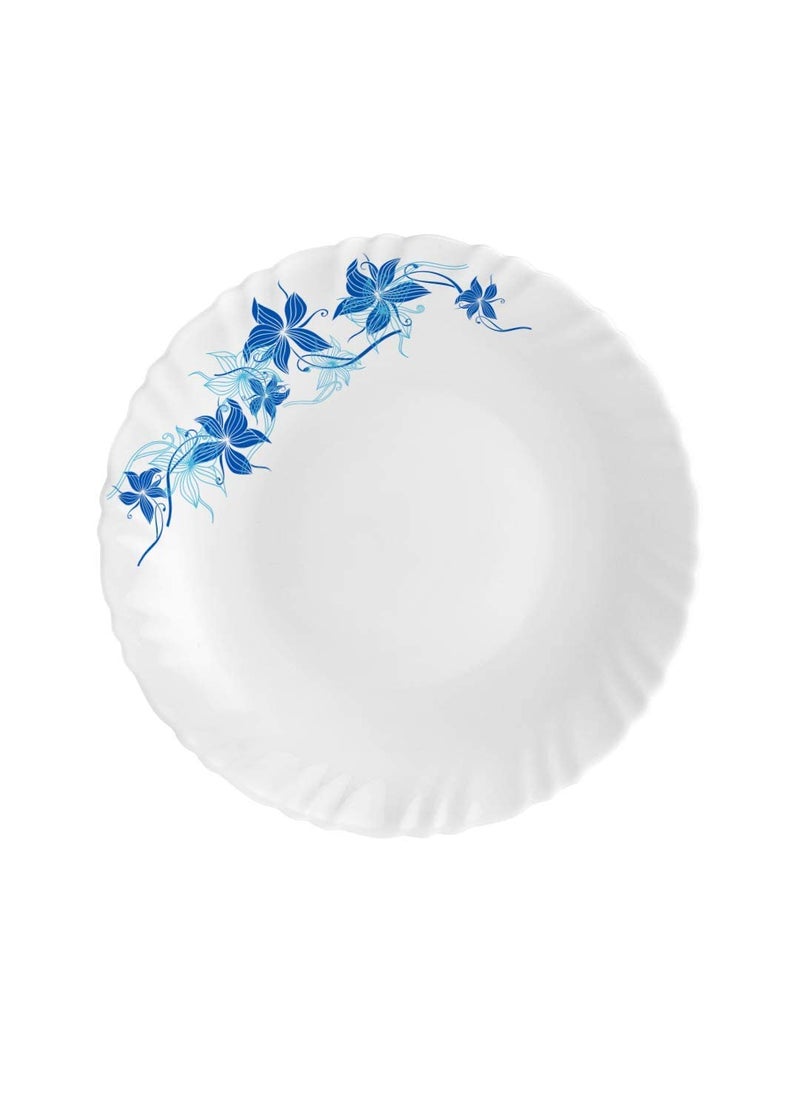 Cello Opalware Dazzle Series Blue Swirl Dinner Set, 35 Units | Opal Glass Dinner Set for 6 | Light-Weight, Daily Use Crockery Set for Dining | White Plate and Bowl Set