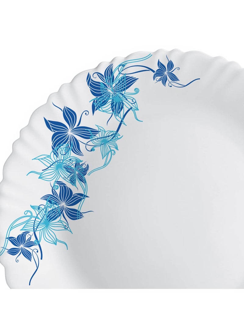 Cello Opalware Dazzle Series Blue Swirl Dinner Set, 35 Units | Opal Glass Dinner Set for 6 | Light-Weight, Daily Use Crockery Set for Dining | White Plate and Bowl Set
