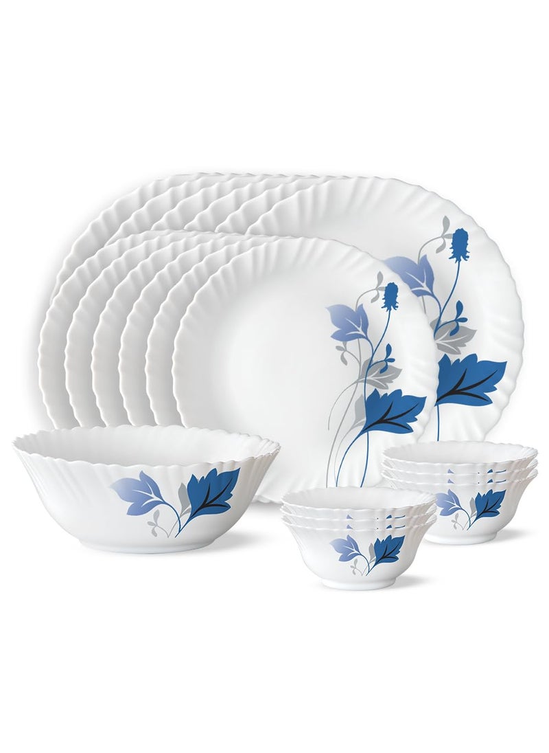 Larah by BOROSIL Fluted Series Ageria Opalware Dinner Set | 19 Piece for Family of 6 | Microwave & Dishwasher Safe | Bone-Ash Free | Crockery Set for Dining & Gifting | Plates & Bowls | White