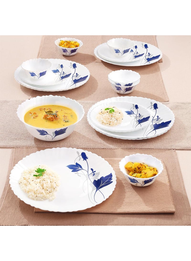 Larah by BOROSIL Fluted Series Ageria Opalware Dinner Set | 19 Piece for Family of 6 | Microwave & Dishwasher Safe | Bone-Ash Free | Crockery Set for Dining & Gifting | Plates & Bowls | White