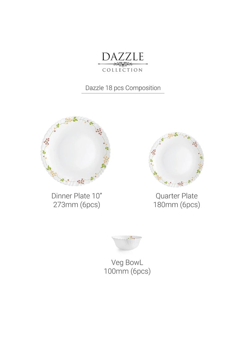 Cello Opalware Dazzle Secret Garden Dinner Set, 18Pcs, White