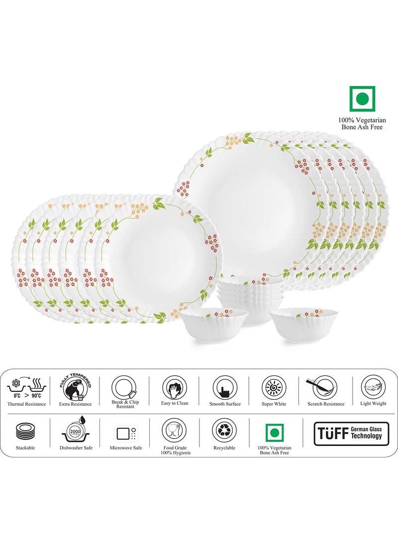 Cello Opalware Dazzle Secret Garden Dinner Set, 18Pcs, White