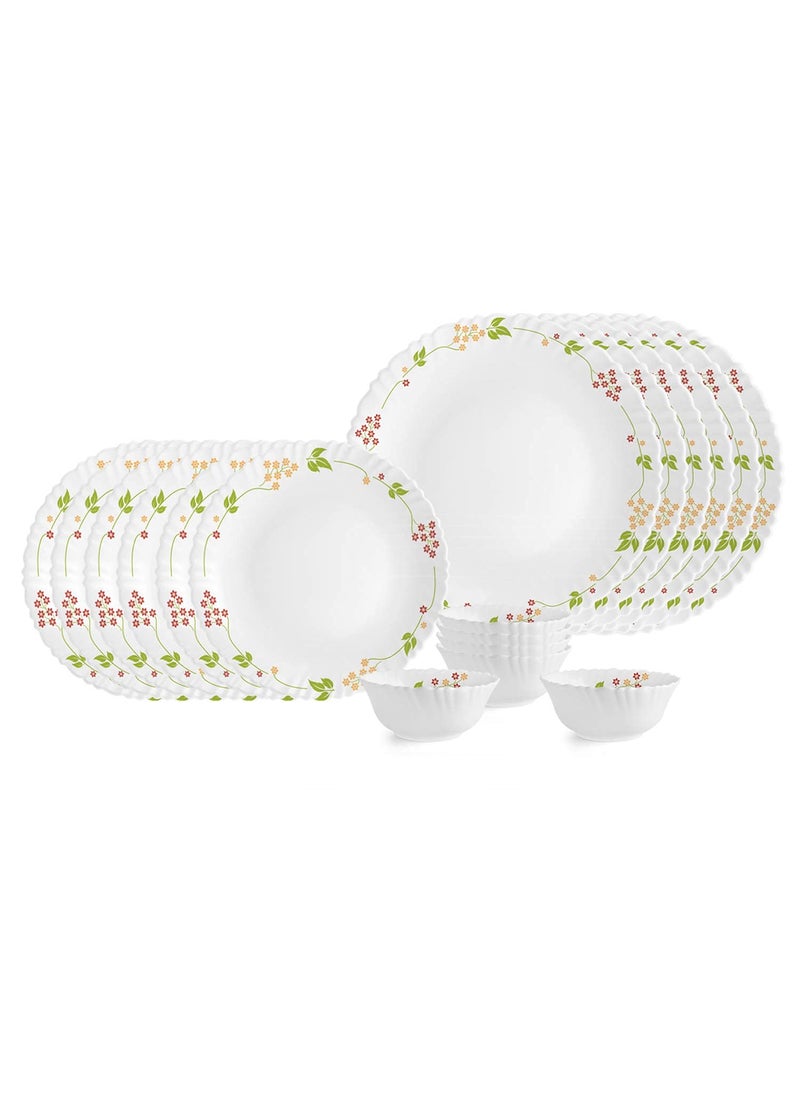 Cello Opalware Dazzle Secret Garden Dinner Set, 18Pcs, White