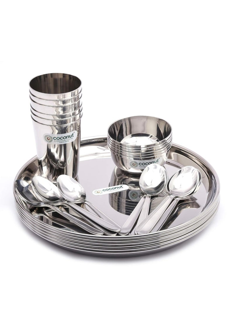 Coconut Stainless Steel (Heavy Guage) Mirror Finish Happy Dinner Set/Dinnerware & Serveware - 30 Pc