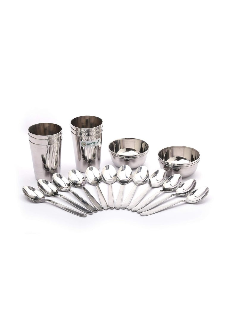 Coconut Stainless Steel (Heavy Guage) Mirror Finish Happy Dinner Set/Dinnerware & Serveware - 30 Pc
