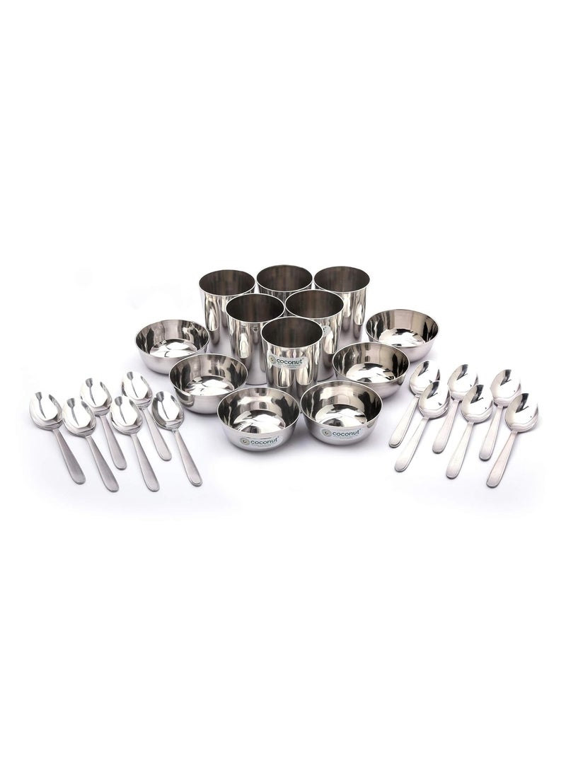 Coconut Stainless Steel (Heavy Guage) Mirror Finish Happy Dinner Set/Dinnerware & Serveware - 30 Pc