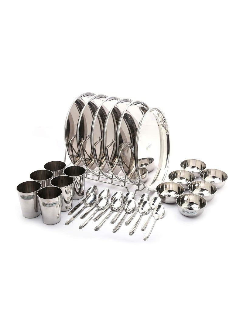 Coconut Stainless Steel (Heavy Guage) Mirror Finish Happy Dinner Set/Dinnerware & Serveware - 30 Pc