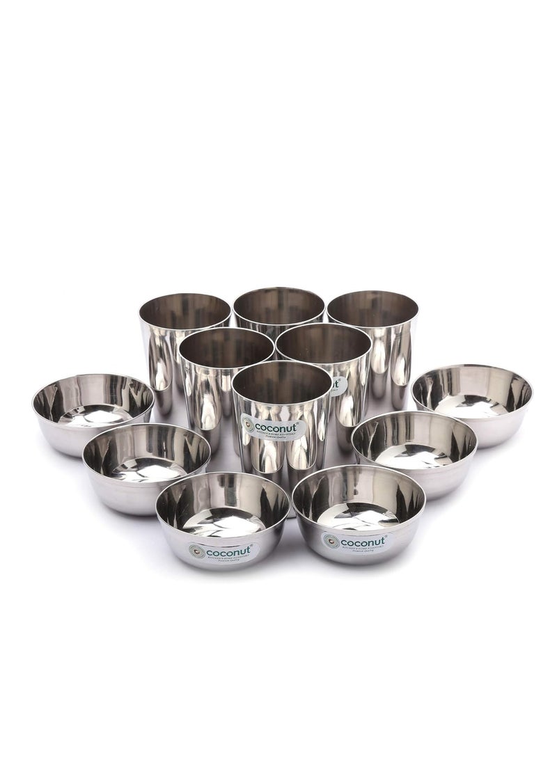 Coconut Stainless Steel (Heavy Guage) Mirror Finish Happy Dinner Set/Dinnerware & Serveware - 30 Pc