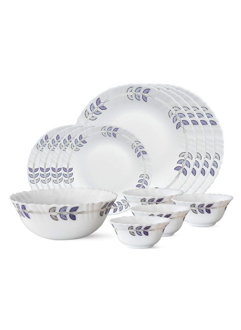 Larah by Borosil Floret Opalware Dinner Set, 13-Pieces, White
