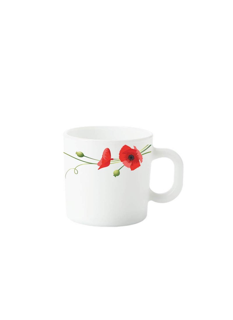 Larah by Borosil Red Carnation Opalware Mug Set, 6-Pieces, White