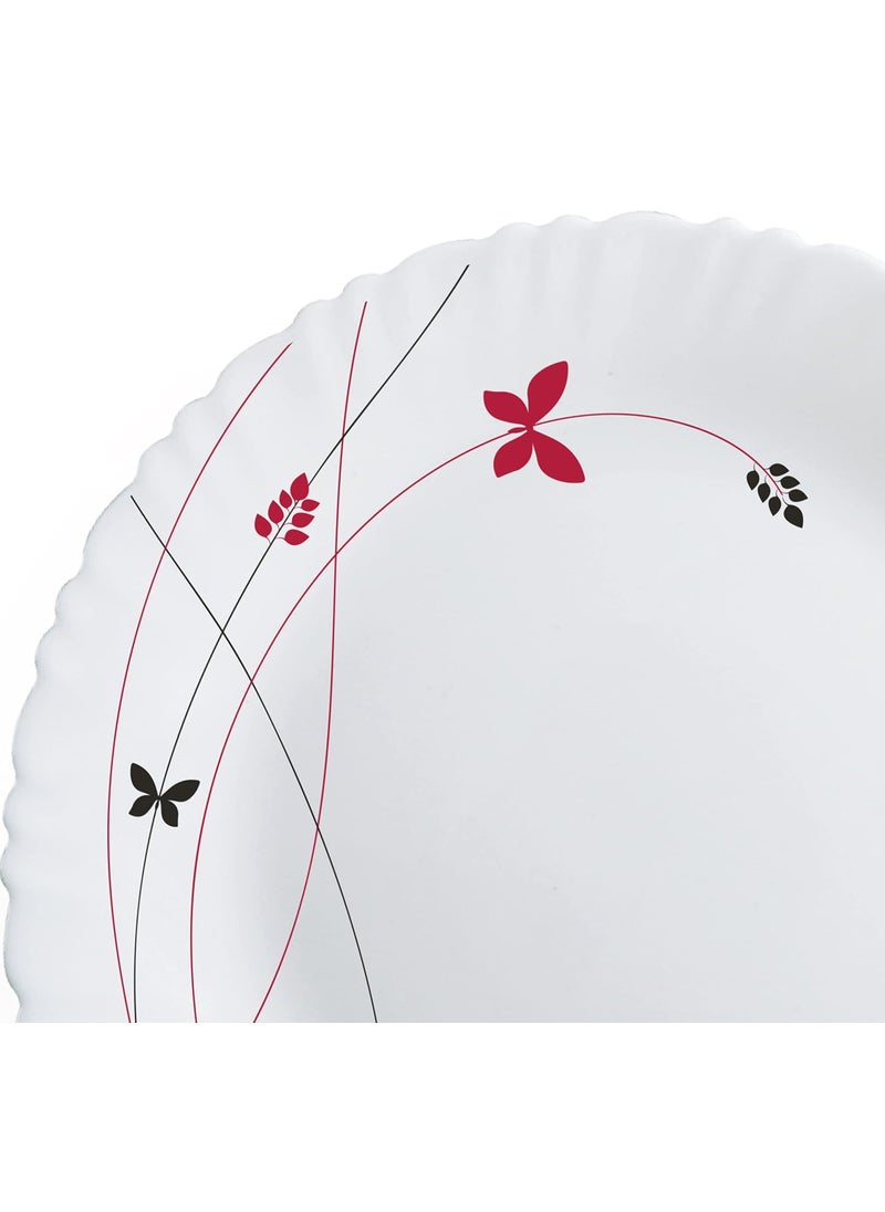 Cello Opalware Dazzle Series Lush Fiesta Dinner Set, 18 Units | Opal Glass Dinner Set for 6 | Light-Weight, Daily Use Crockery Set for Dining | White Plate and Bowl Set