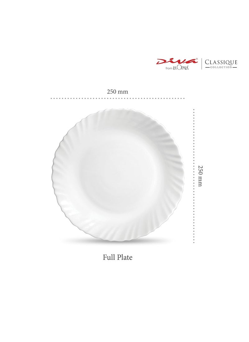 DIVA from La Opala from La Opala Glass Plain Classique Collection Full Plate Set - 6 Pieces (White, 10 inch), Standard