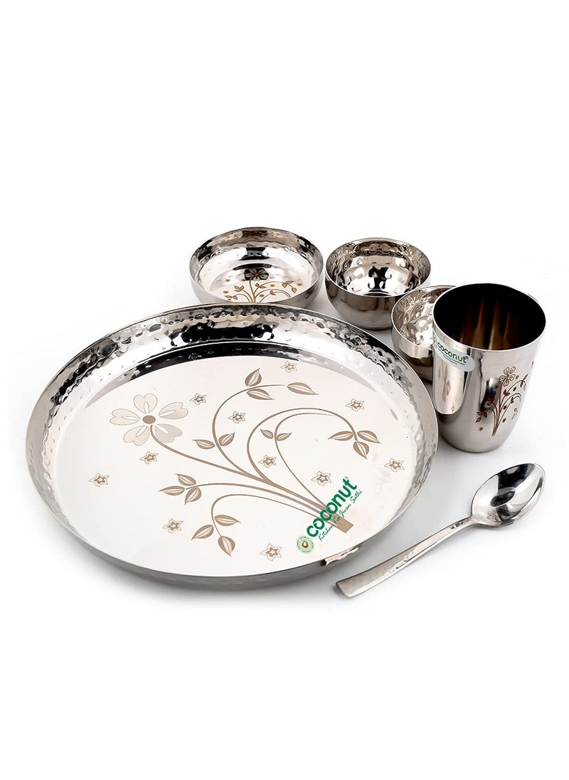 Coconut Stainless Steel (Heavy Guage) Laser and Hammered Dinner Set/Dinnerware - 6 Pieces