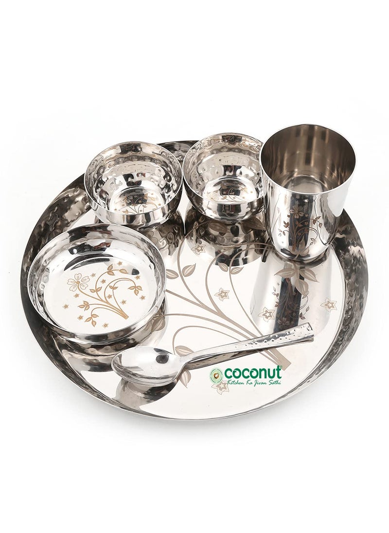 Coconut Stainless Steel (Heavy Guage) Laser and Hammered Dinner Set/Dinnerware - 6 Pieces