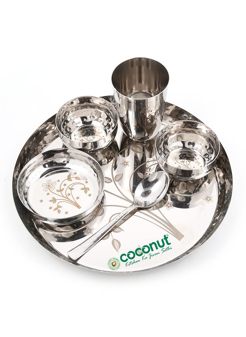 Coconut Stainless Steel (Heavy Guage) Laser and Hammered Dinner Set/Dinnerware - 6 Pieces