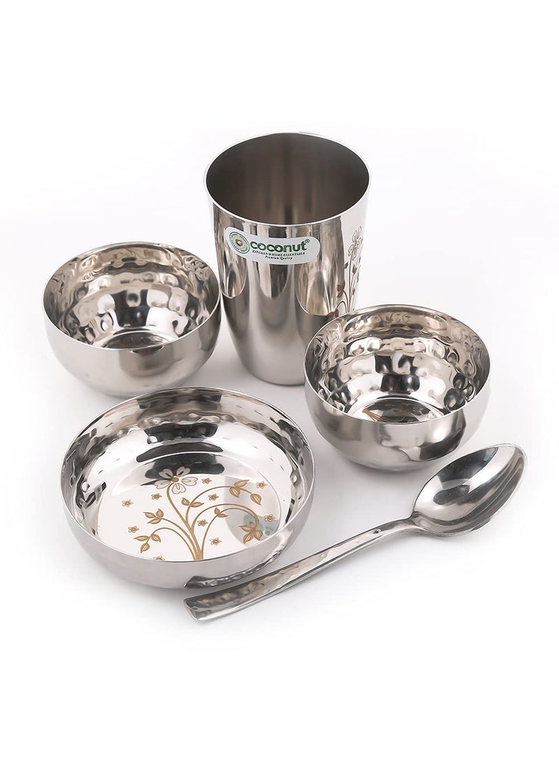 Coconut Stainless Steel (Heavy Guage) Laser and Hammered Dinner Set/Dinnerware - 6 Pieces