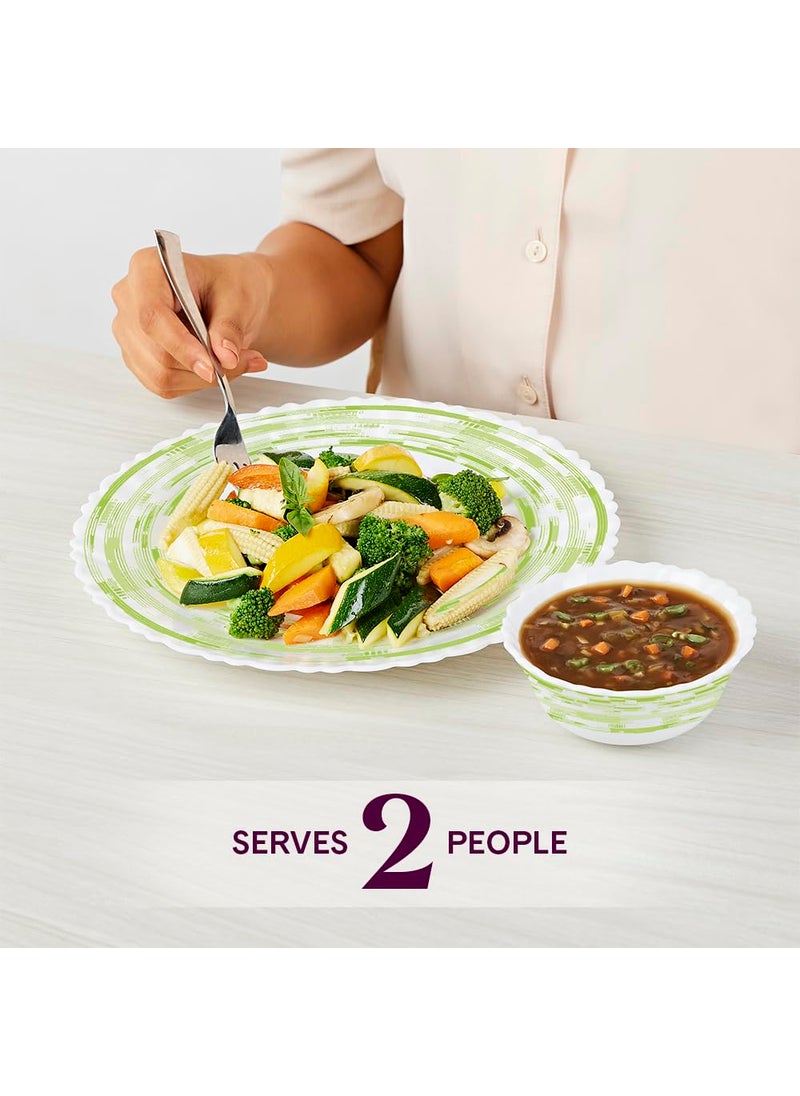 Larah by Borosil Aura Silk Series Opalware Dinner Set | 6 Pieces for Family of 2 | Microwave & Dishwasher Safe | Bone-Ash Free | Crockery Set for Dining & Gifting | Plates & Bowls | White