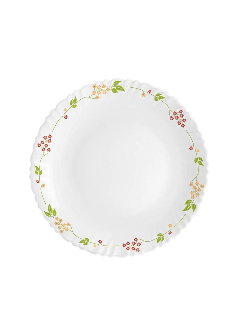 Cello Opalware Dazzle Series Secret Garden Dinner Set, 18 Units | Opal Glass Dinner Set for 6 | Light-Weight, Daily Use Crockery Set for Dining | White Plate and Bowl Set