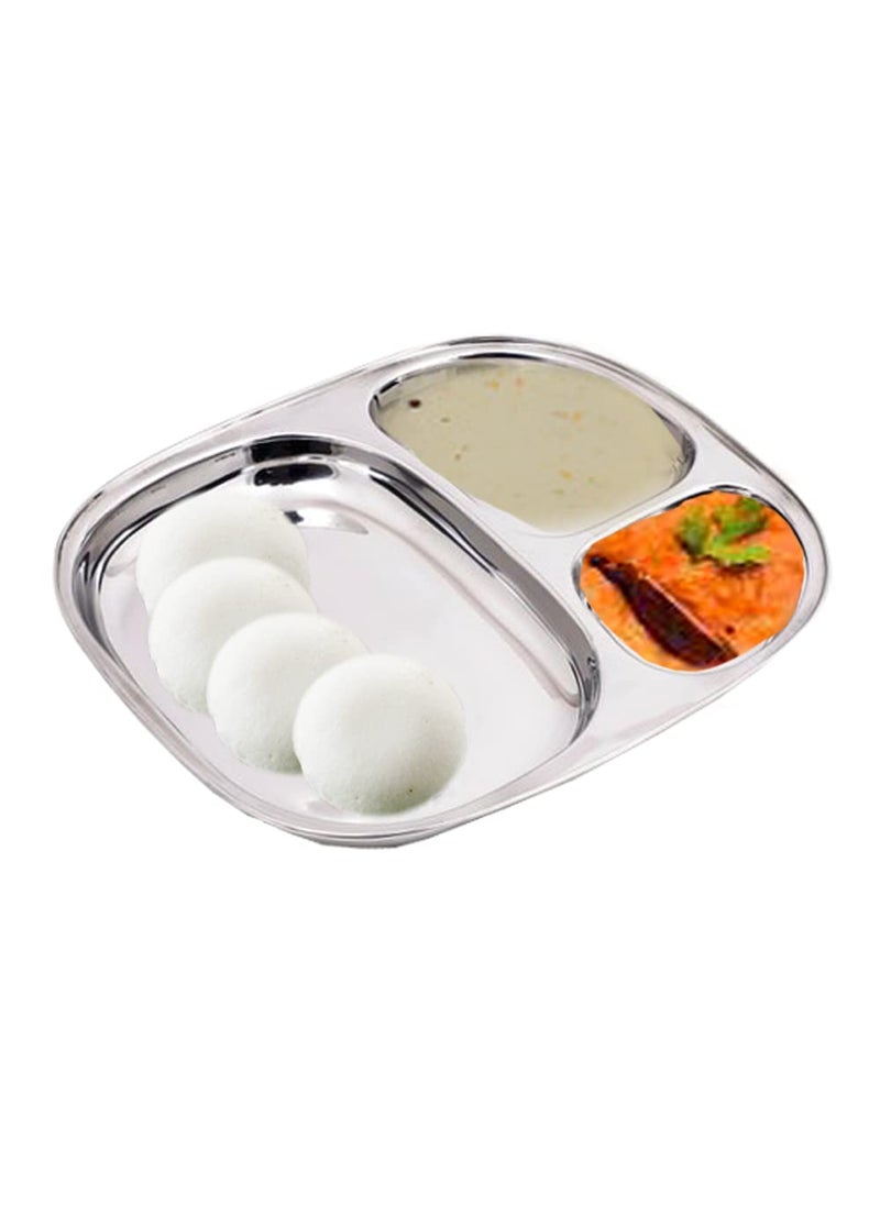 Best Buy Heavy Duty Stainless Steel Tiffin/Breakfast Plates with Divided into 3 Sections |Set of 4 Pieces|.