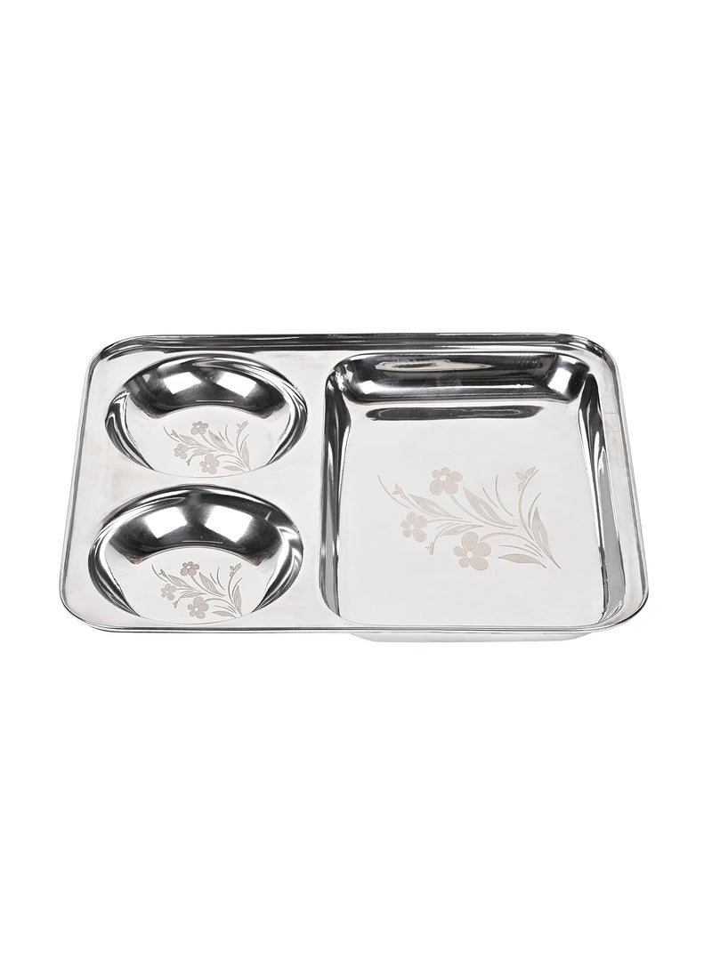 KC Stainless Steel Laser Partition Plate 3 in1 | Bhojan Thali | Dinner Plate Set of 2
