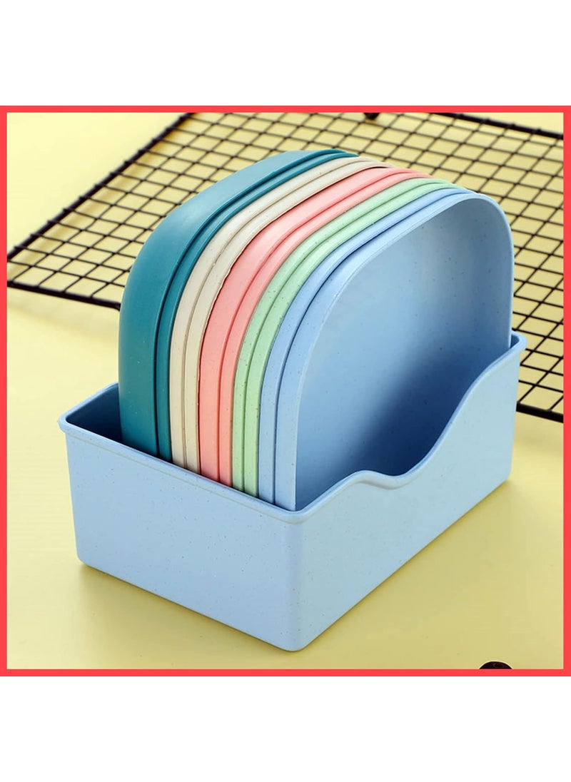 wolpin Square Plastic Dinner Plate Set (Set of 10 Pcs) Colorful Snacks/Breakfast Plate with Stand