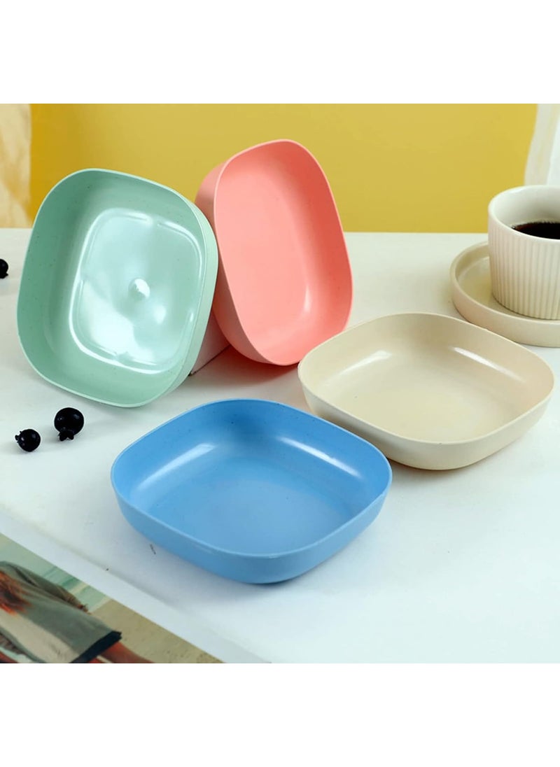 wolpin Square Plastic Dinner Plate Set (Set of 10 Pcs) Colorful Snacks/Breakfast Plate with Stand