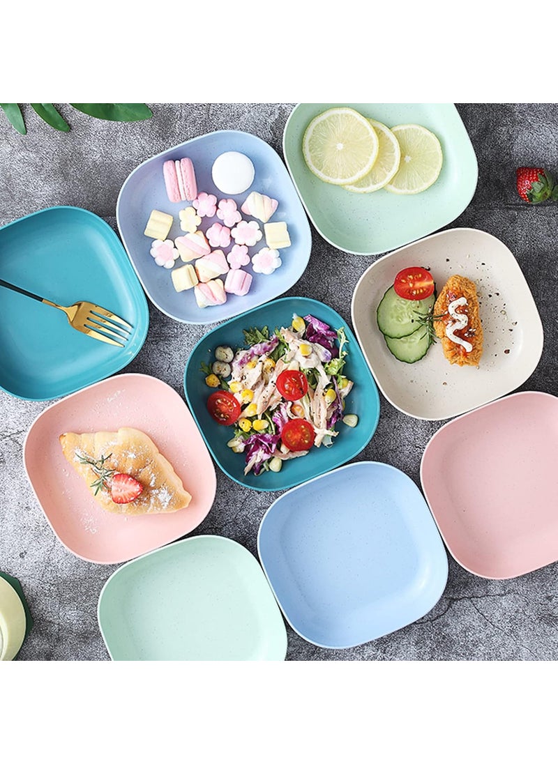 wolpin Square Plastic Dinner Plate Set (Set of 10 Pcs) Colorful Snacks/Breakfast Plate with Stand