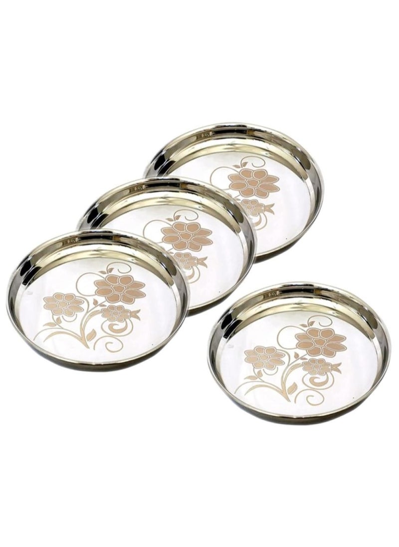KC Stainless Steel Dinner Plate | Thali | Khumcha Plate with Laser Design Set of 4 Plates (Diamm. 27 Cms)