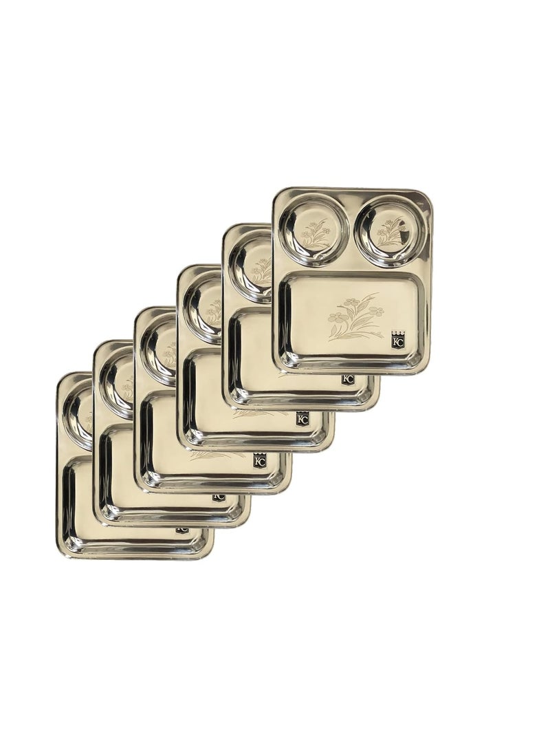 KC Stainless Steel Laser Partition Plate 3 in1 | Bhojan Thali | Dinner Plate Set of 6