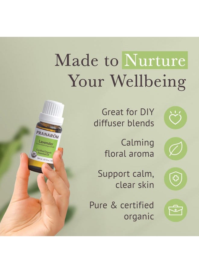 USDA Certified Organic Lavender Essential Oil (15ml), 100% Pure Undiluted Therapeutic Grade from French Alps for Aromatherapy, Diffuser, Healthy Skin & Hair, Massage, Relaxation