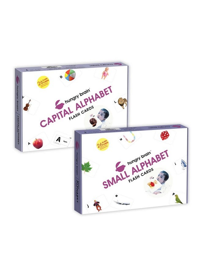 hungry brain Toddler FlashCards Capital Alphabet & Small Alphabet, Double-Sided Flash Cards for Toddlers 1-4 Years, 52 Real Image Cards, Montessori Toys, Educational Preschool Learning for Kids