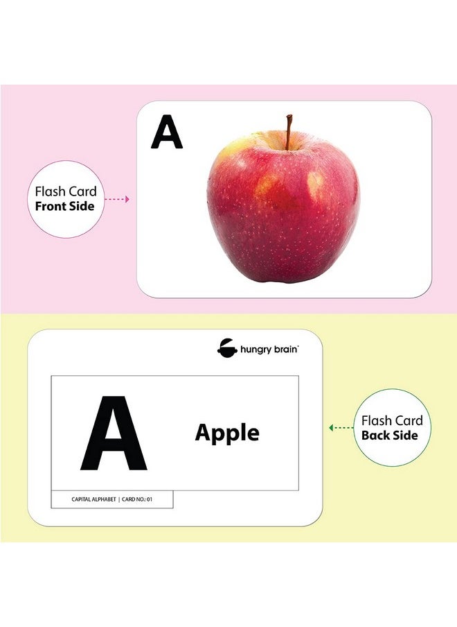 hungry brain Toddler FlashCards Capital Alphabet & Small Alphabet, Double-Sided Flash Cards for Toddlers 1-4 Years, 52 Real Image Cards, Montessori Toys, Educational Preschool Learning for Kids