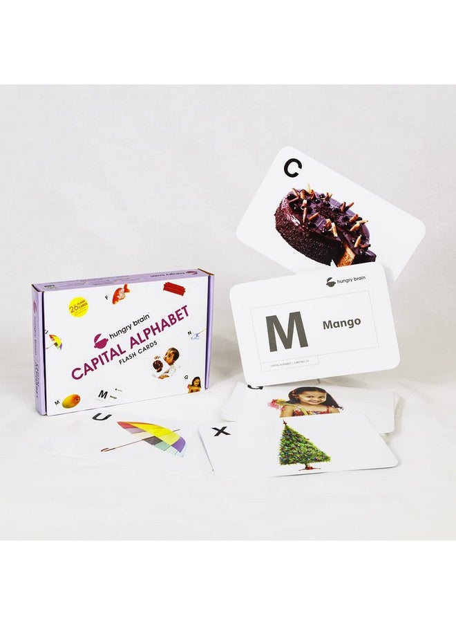 hungry brain Toddler FlashCards Capital Alphabet & Small Alphabet, Double-Sided Flash Cards for Toddlers 1-4 Years, 52 Real Image Cards, Montessori Toys, Educational Preschool Learning for Kids