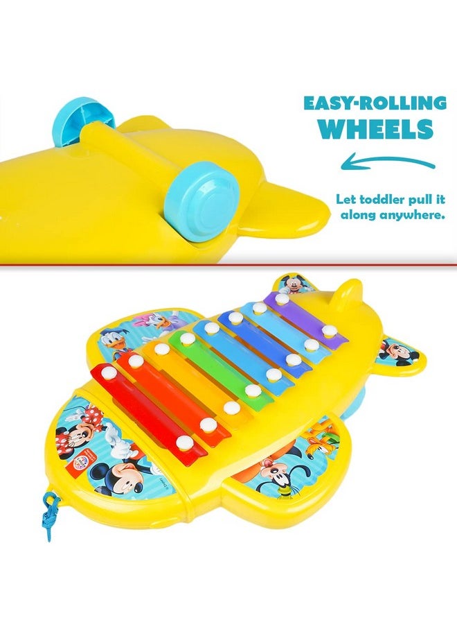 Ratna's Cute Airplane Xylophone Disney Mickey & Friends Printed Pull Along Musical Toy with 8 Notes, 2 Sticks for Infants (Assorted Colours)