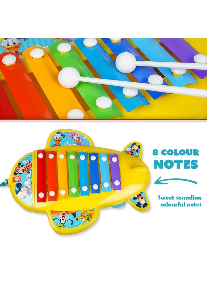 Ratna's Cute Airplane Xylophone Disney Mickey & Friends Printed Pull Along Musical Toy with 8 Notes, 2 Sticks for Infants (Assorted Colours)