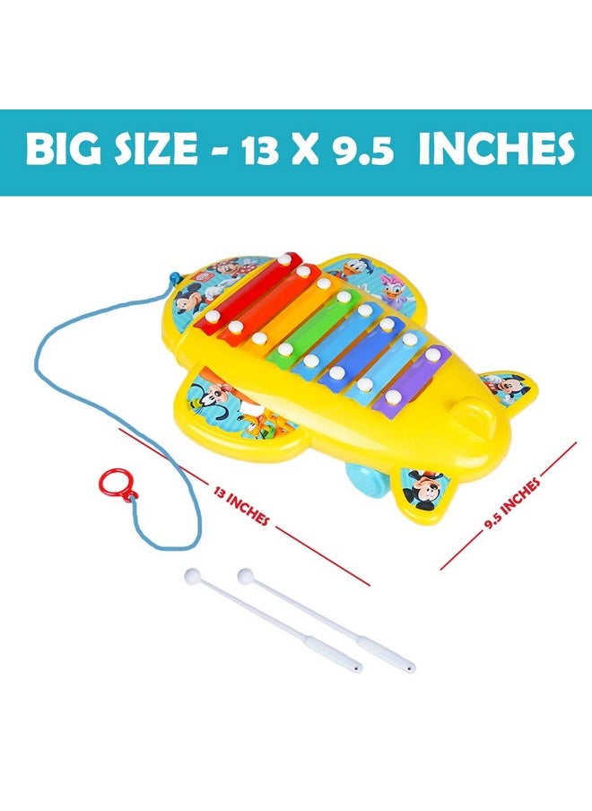 Ratna's Cute Airplane Xylophone Disney Mickey & Friends Printed Pull Along Musical Toy with 8 Notes, 2 Sticks for Infants (Assorted Colours)