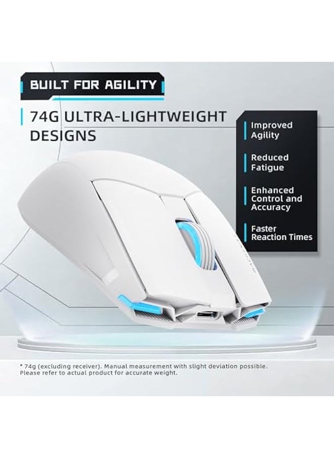 MACHENIKE M7 Pro Gaming Mouse (PAW 3104 Sensor) Wireless/Wired RGB Computer Mouse with 8000 DPI and 6 Programmable Buttons, High Performance Lightweight Gaming Mouse for PC/Mac - White