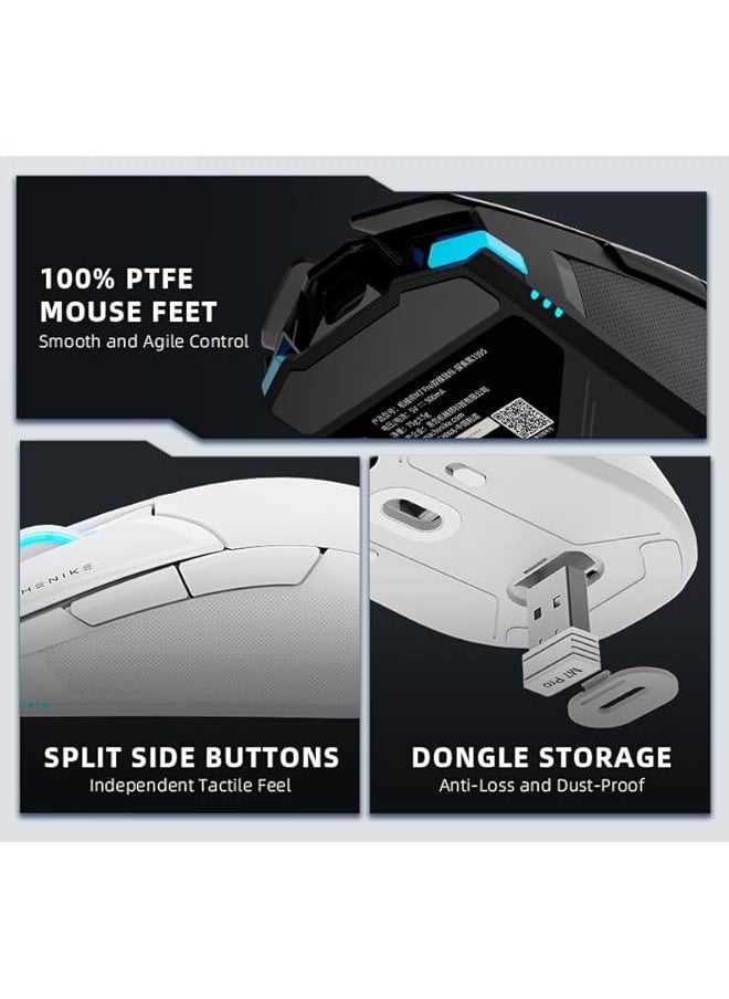 MACHENIKE M7 Pro Gaming Mouse (PAW 3104 Sensor) Wireless/Wired RGB Computer Mouse with 8000 DPI and 6 Programmable Buttons, High Performance Lightweight Gaming Mouse for PC/Mac - White