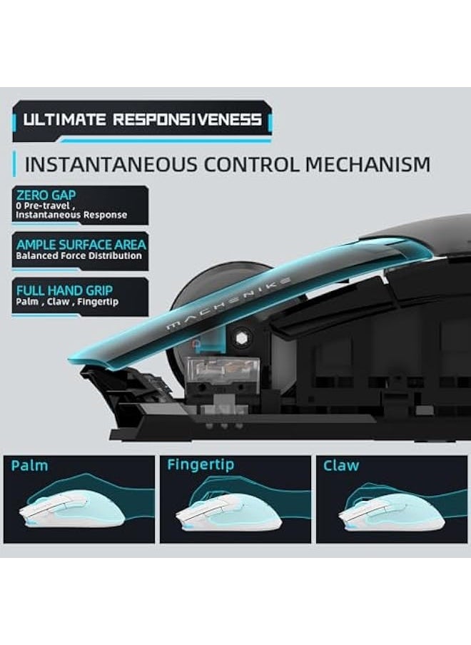 MACHENIKE M7 Pro Gaming Mouse (PAW 3104 Sensor) Wireless/Wired RGB Computer Mouse with 8000 DPI and 6 Programmable Buttons, High Performance Lightweight Gaming Mouse for PC/Mac - White