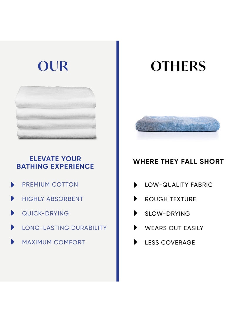 Kassino Bath Towel (4 Pack, 70x140 cm) - 540 GSM Large Bath Towels,100% Combed Cotton, Soft & Quick-Dry Towels, Highly Absorbent, Double Stitched Hotel Quality Towels | White