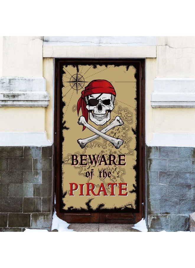 Beware of Pirates Door Banner Pirate Party Decoration Pirate Backdrop Halloween Birthday Party Photo Booth Props Pirate Theme Party Supplies